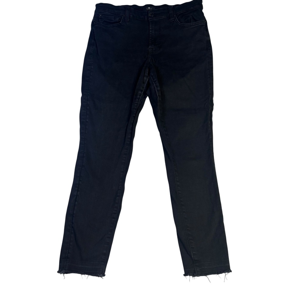7 For All Mankind Womens The Ankle Skinny Jeans Black Raw Hem Denim Pants